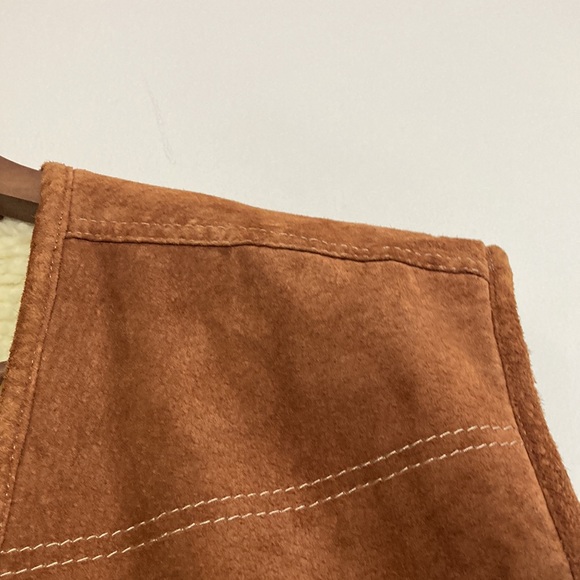Vintage Vest Mens XL Brown Leather Cream Faux Shearling Fleece Reversible - Picture 5 of 16
